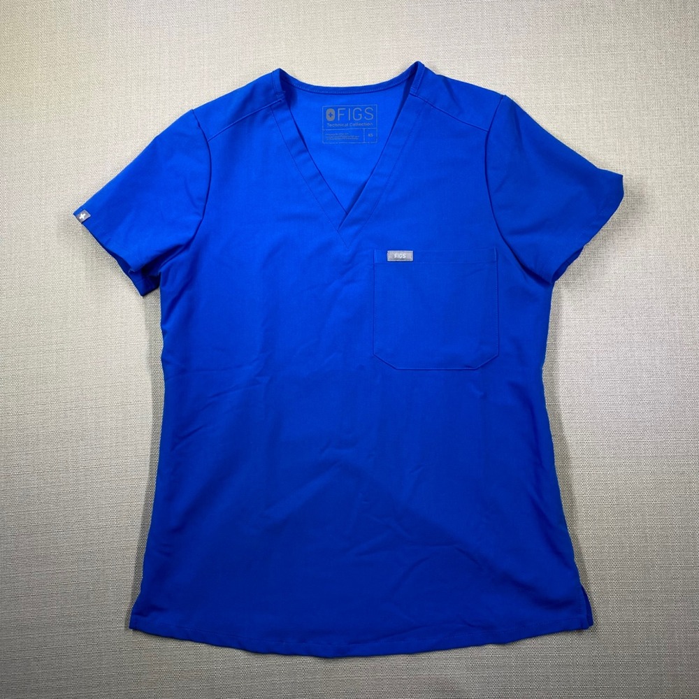 FIGS Technical Collection Womens V-Neck Scrub Top Royal Blue XS